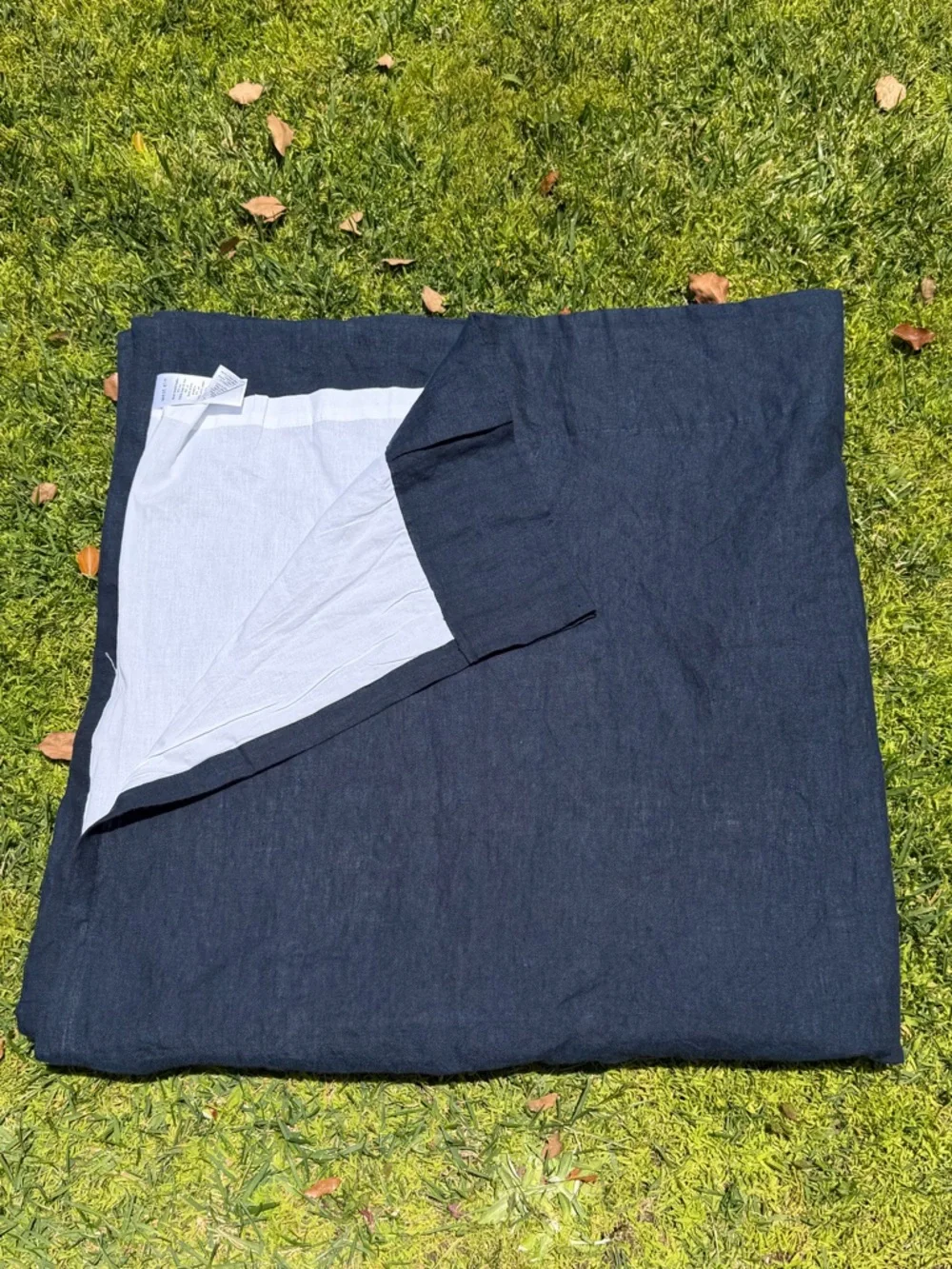 West Elm 100% Linen Curtain Panel Navy Blue Cotton Lined 48x96 Minimalist GUC